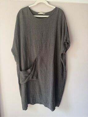 Elizabeth Suzann Harper tunic dress charcoal crinkle linen gauze